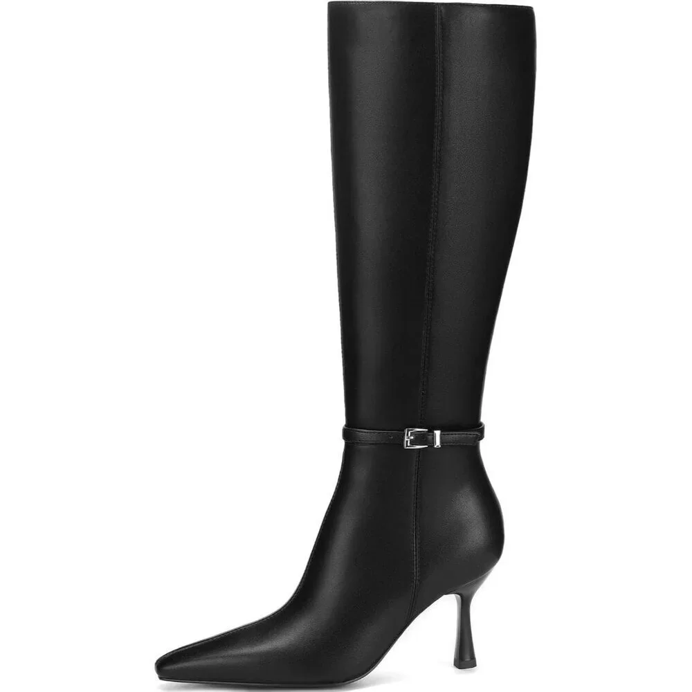 Women's Black Low Heel With Side Zipper Tall Boots Fall Winter Knee High Boots